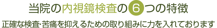 当院の内視鏡検査の6つの特徴。正確な検査・痛み抑えるための取組みに力を入れております